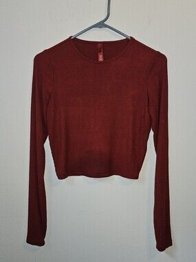 Skims Red Ribbed Crop Long Sleeve Tee Small